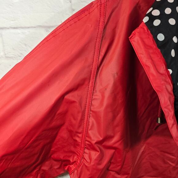 M Totes Red Raincoat Vintage Women's Size L Black White Polka Dot Lined Hooded - Picture 9 of 14